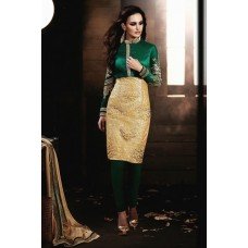 Dark Green and Gold Breathtaking HEROINE Straight Cut Designer Dress 