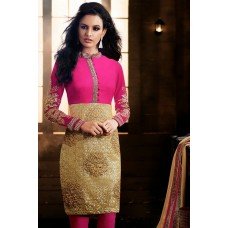 Pink and Gold Breathtaking HEROINE Straight Cut Designer Dress 