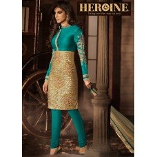 Sea Blue with Gold Breathtaking priyanka chopra HEROINE Straight Cut Designer Dress 