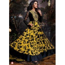 3028 Yellow and Black Gorgeous Asin Printed Georgette Anarkali Style Suit 