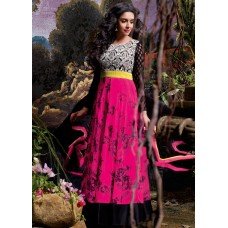 3035 Pink and Black Gorgeous Asin Printed Georgette Anarkali Style Suit 