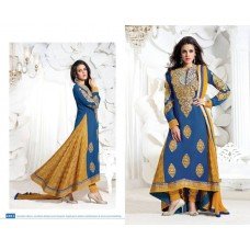 Blue and Yellow "HOTLADY" BY MEHZABI PARTY WEAR LONG STRAIGHT SALWAR KAMEEZ 