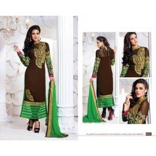Dark Brown and Green "HOTLADY" BY MEHZABI PARTY WEAR LONG STRAIGHT SALWAR KAMEEZ 