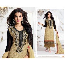 Gold and Black "HOTLADY" BY MEHZABI PARTY WEAR LONG STRAIGHT SALWAR KAMEEZ 