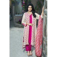 Stunning Hot Pink and Light Beige Chiffon Jacket Style Kameez