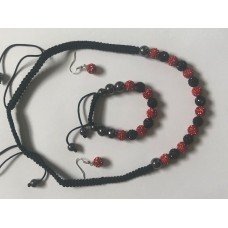 Gorgeous Red and Black Crystal Swarovski Shamballa Necklace, Bracelet And Earrings Set