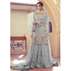 Grey Embroidered Net Dress Indian Designer Palazzo Suit