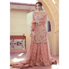 Peach Indian Designer Net Embroidered Dress Party Wear Palazzo Suit
