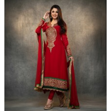 RED PARTY WEAR GEORGETTE CHURIDAR SHALWAR SUIT 