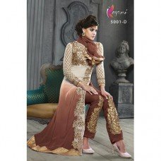 White and Brown KESARI ARYAA PURE GEORGETTE LONG LENGTH PARTY WEAR DESIGNER SUIT