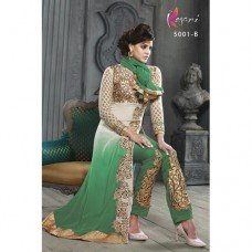 White and Green KESARI ARYAA PURE GEORGETTE LONG LENGTH PARTY WEAR DESIGNER SUIT