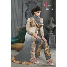 White and Grey KESARI ARYAA PURE GEORGETTE LONG LENGTH PARTY WEAR DESIGNER SUIT NX003