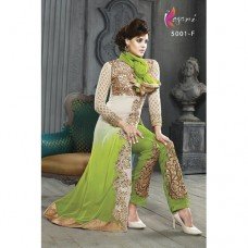 White and Lime KESARI ARYAA PURE GEORGETTE LONG LENGTH PARTY WEAR DESIGNER SUIT