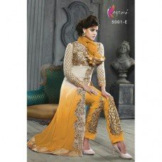 White and Orange KESARI ARYAA PURE GEORGETTE LONG LENGTH PARTY WEAR DESIGNER SUIT