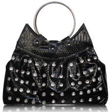 Black Small Croc Diamante Studded Handbag