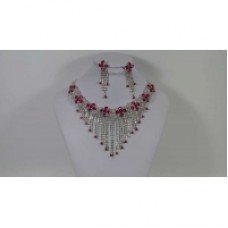 Flower Waterfall Pink Crystal Necklace