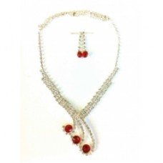 Triple Studs Red Diamante Necklace