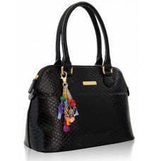 Black Twin Handled Tote With Charm