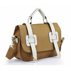 Contrast strap satchel tan/cream