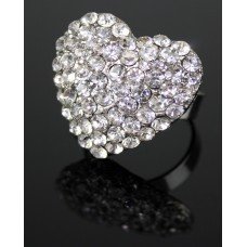 Crystal silver heart shape ring