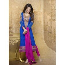 Blue SUSHMITA SEN DETAILED EMBROIDERED PARTY WEAR STRAIGHT DESIGNER SUIT