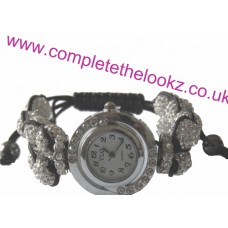 Double Row White Silver Crystal Shamballa watch