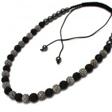 Full Grey And Black Crystal Shamballa Necklace