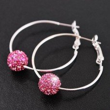 Gorgeous Shamballa Loop Earrings In White/Silver And Pink