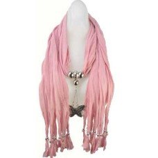 Jewellery Scarf with Pendant of Butterfly (In Pink, Cream And Red Colours)