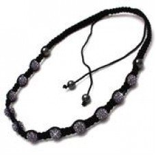 Lilac Grey Crystal Ball Threaded Shamballa Necklace