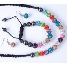 Multi-Coloured Crystal Swarovski Shamballa Necklace,Bracelet and Earrings Set