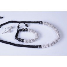 Beautiful White/Silver Swarovski Crystal Shamballa Necklace,Bracelet And Earrings Set 