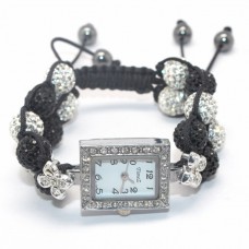 New Black & White Double Row Crystal Shamballa Watch