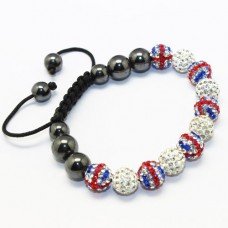 New Union Jack & White Crystal Shamballa Bracelet