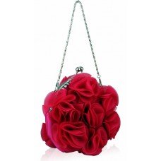 Stunning Pink Crystal Frame Rose Satin Clutch/Evening Bag