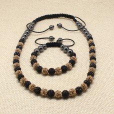 Black And Gold Unisex Fashion Crystal Necklace