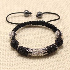 Black and Silver Two Tone Tube Crystal Shamballa Bracelet