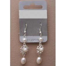 Lovely Pearl And Silver Crystal Drop Earrings