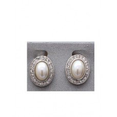 Pair of Pearl Bead And Crystal Clip Earrings