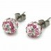 8mm Pink & Clear Striped Shamballa Earrings