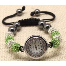 Beautiful New Green And Silver Crystal Shamballa Watch Without Thread 