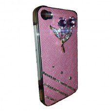 New Pink 3D Flower Design & Diamante Lines I phone  4/4s Crystal Cover/ Mobile Phone Case
