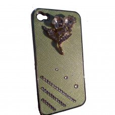 New Green 3D Flower Design & Diamante Lines I phone  4/4s Crystal Cover/ Mobile Phone Case