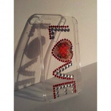 Lovely New Red Diamante /crystal I phone 4/4s Transparent Love designer Crystal Cover  