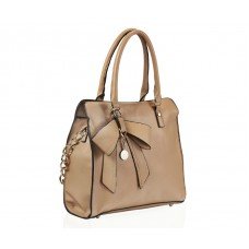 Kaytie Wu Bow Charm And Chain Strap Beige Tote Handbag