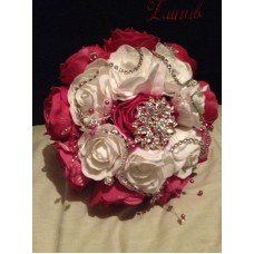 Pink And White Flower Wedding Bouquet With Diamante And Broach