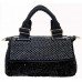 Black Diamante Sequinned Soft Faux Leather Hand Bag with Long Strap