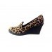 Multi Leopard Ankle Strap Wedge Flats 