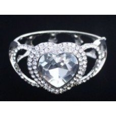 Silver Heart Shape Crystal Stone Bangle