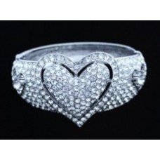 Silver Heart Shape Crystal Stone Bangle